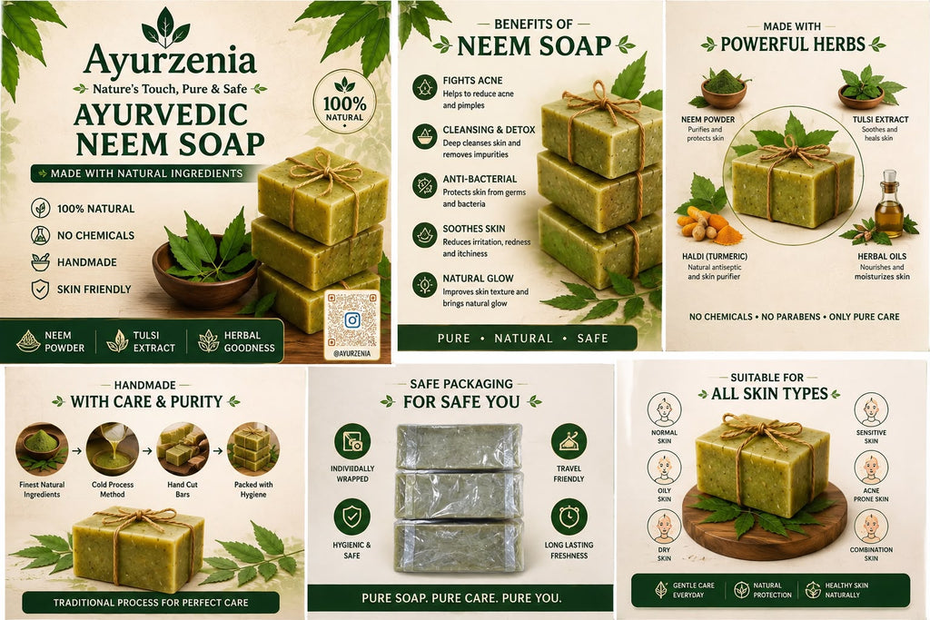 100% Ayurvedic Neem Multani Mitti Aloevera Herbal Soap (4pcs)